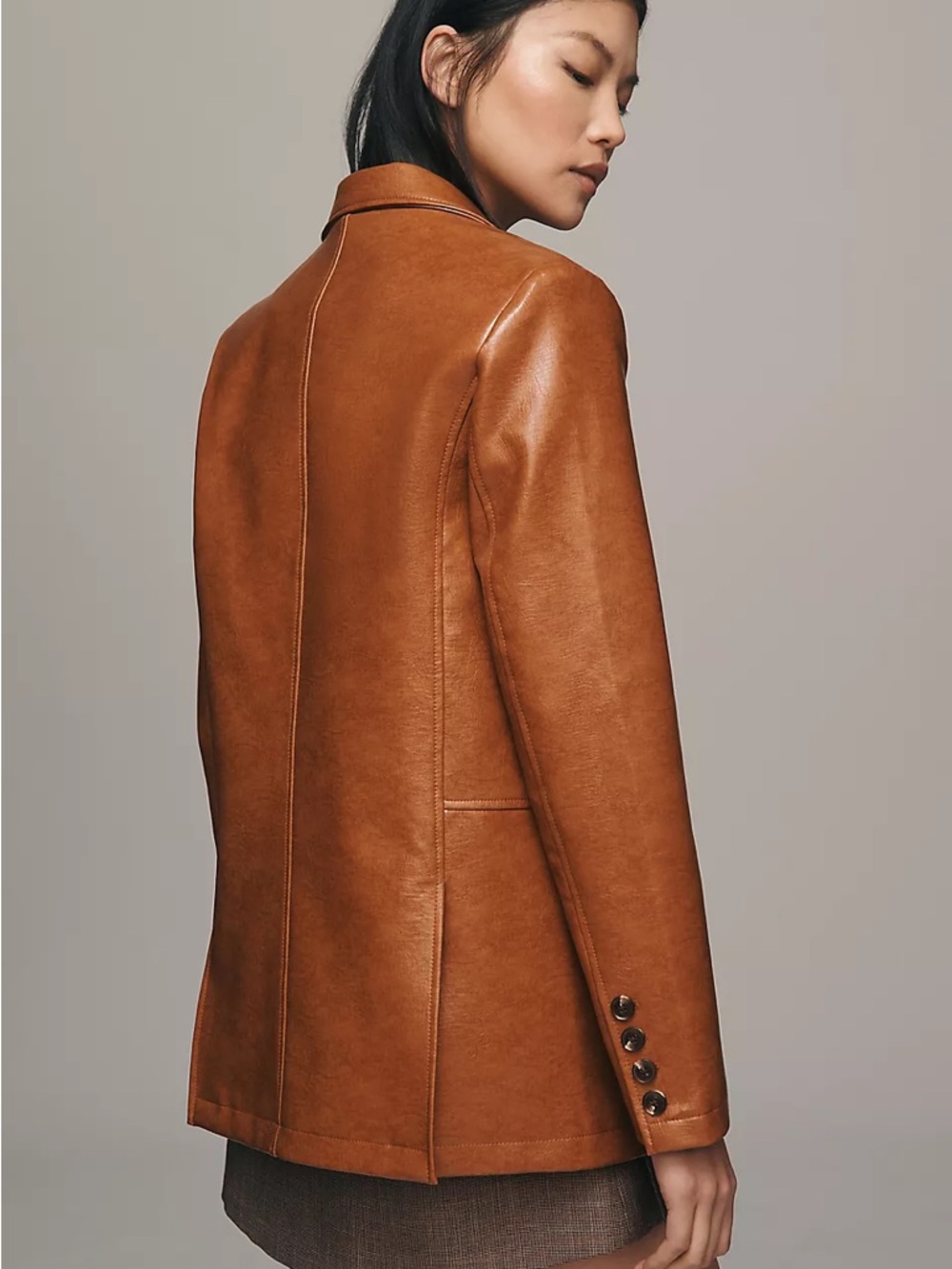 Maeve Cognac Brown Leather Blazer Jacket - Picture 3 of 9
